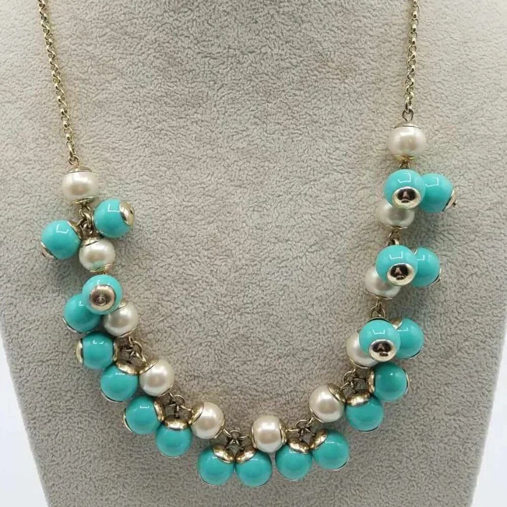 NEW J Crew Faux Pearl & Turquoise Beads Statement Necklace